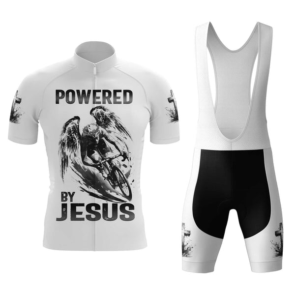 Powered By Jesus Men's Cycling Jersey Set, Road Bike Cycling Kit for Men, Biking Outfit, Bicycle Suit, Team Racing Uniform