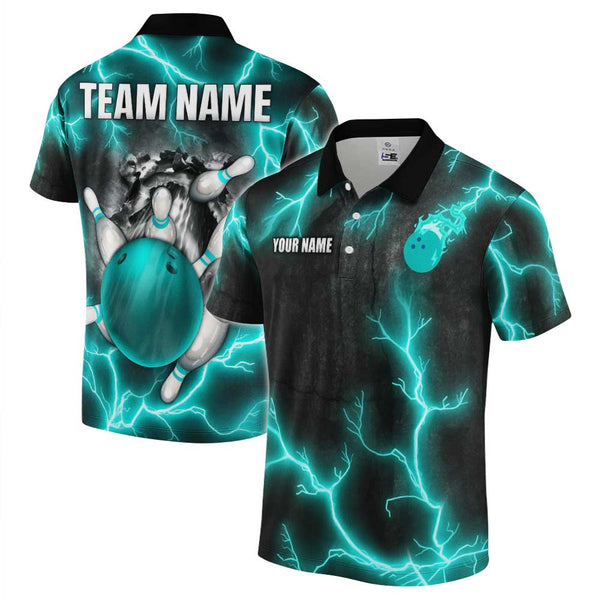 Personalized Bowling Lightning Men Women Performance Polo Shirt Custom Name Bowling Team Jersey