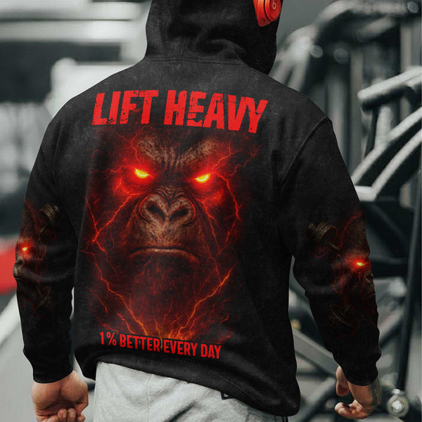 Lift Heavy Men's Gym Hoodie, Workout Shirt, Oversized Pullover Hoodie