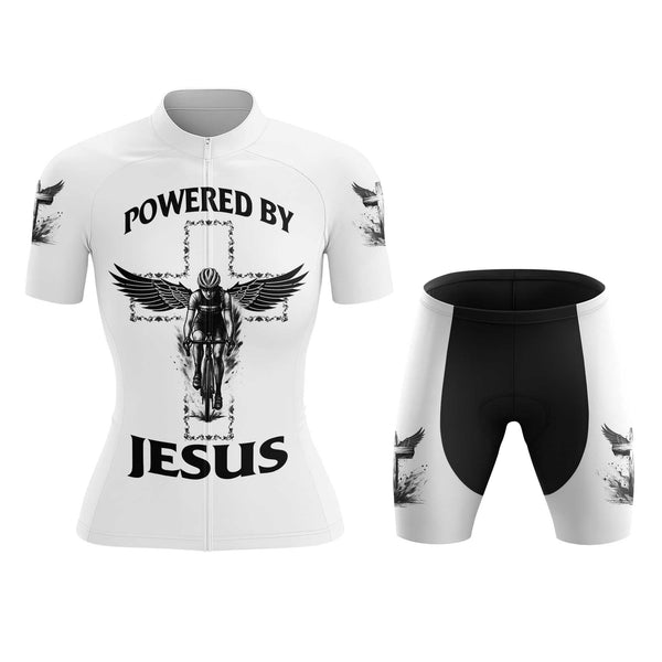 Powered By Jesus Women's Cycling Jersey Set, Road Bike Cycling Kit for Women, Biking Outfit, Bicycle Suit, Team Racing Uniform