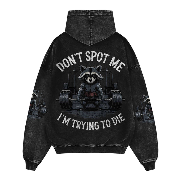 Don't Spot Me Racoon Men's Gym Hoodie, Workout Shirt, Oversized Pullover Hoodie