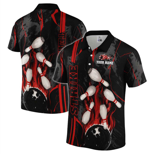 Personalized Bowling Strike Men Women Performance Polo Shirt Custom Name Bowling Team Jersey