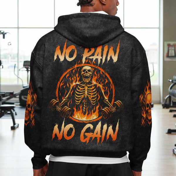 No Pain No Gain Men's Gym Hoodie, Workout Shirt, Oversized Pullover Hoodie