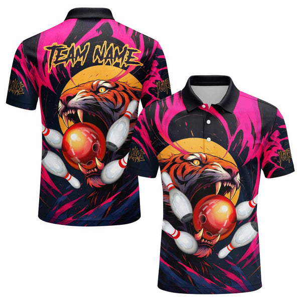 Personalized Bowling Tiger Men Women Performance Polo Shirt Custom Name Bowling Team Jersey