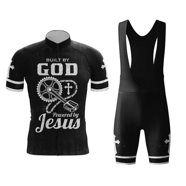 Built By God Powered By Jesus Men's Cycling Jersey Set, Road Bike Cycling Kit for Men, Biking Outfit, Bicycle Suit, Team Racing Uniform