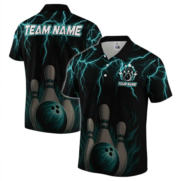 Personalized Bowling Lightning Men Women Performance Polo Shirt Custom Name Bowling Team Jersey