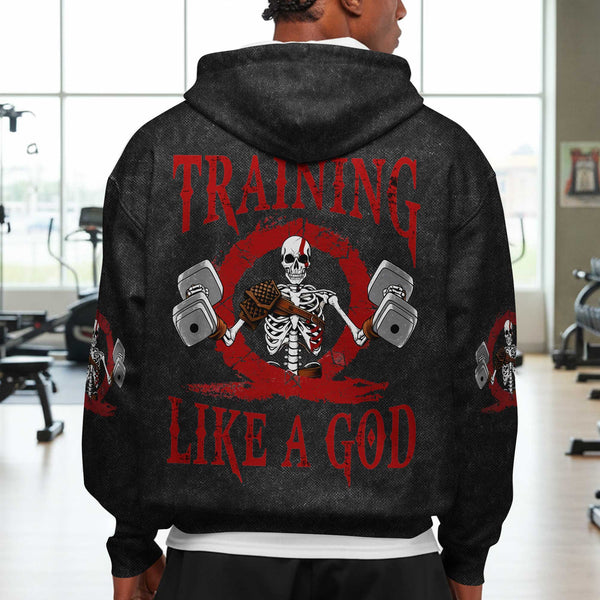 Training Like A God Men's Gym Hoodie, Workout Shirt, Oversized Pullover Hoodie
