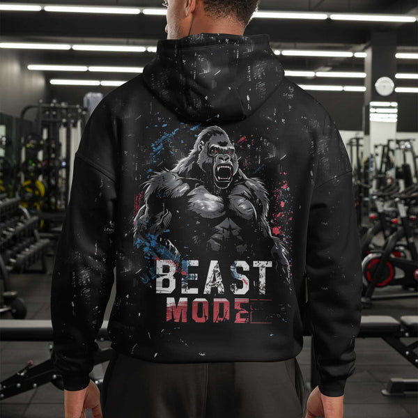 Beast Mode Men's Gym Hoodie, Workout Shirt, Oversized Pullover Hoodie
