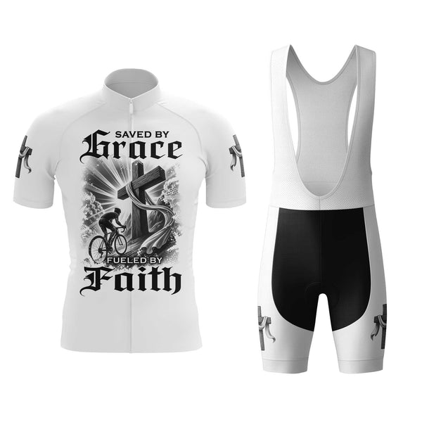 Saved By Grace Fueled By Faith Men's Cycling Jersey Set, Road Bike Cycling Kit for Men, Biking Outfit, Bicycle Suit, Team Racing Uniform