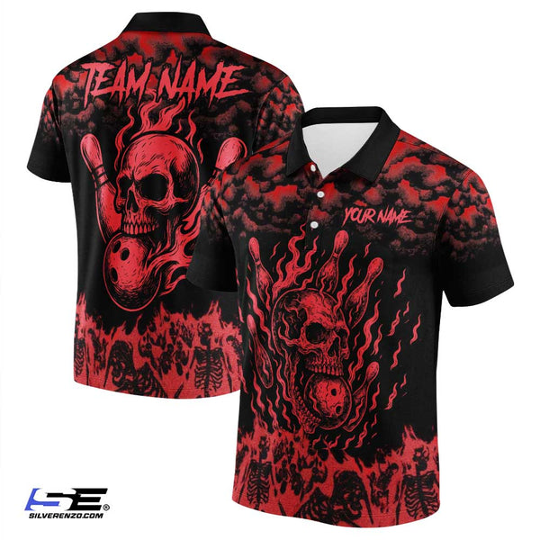 Personalized Bowling Dark Skull Men Women Performance Polo Shirt Custom Name Bowling Team Jersey