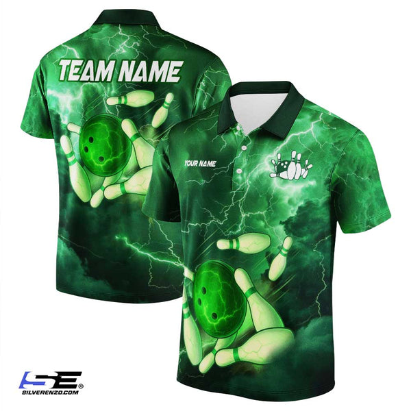 Personalized Bowling Lightning Men Women Performance Polo Shirt Custom Name Bowling Team Jersey