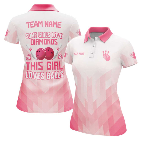 Personalized Bowling Diamond Women Performance Polo Shirt Custom Name Bowling Team Jersey