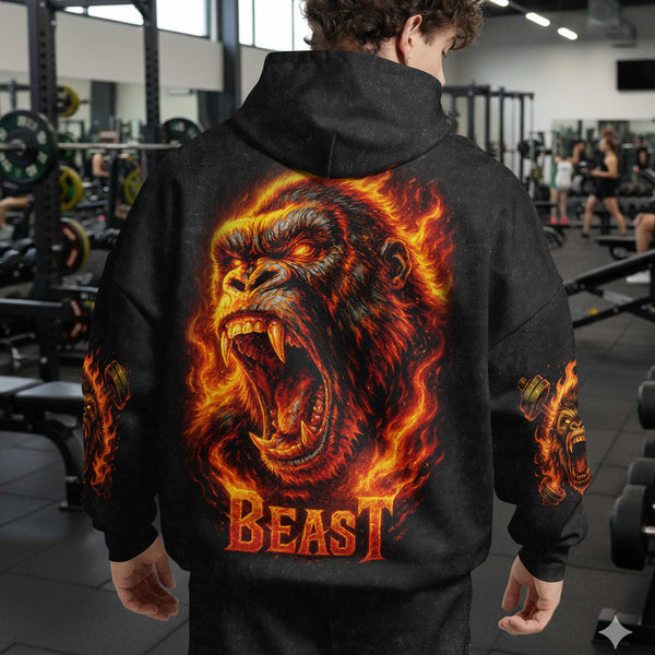 Beast Men's Gym Hoodie, Workout Shirt, Oversized Pullover Hoodie