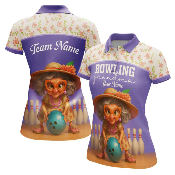 Personalized Bowling Grandma Women Performance Polo Shirt Custom Name Bowling Team Jersey