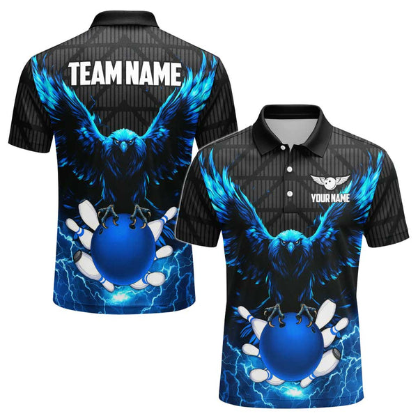 Personalized Bowling Eagle Lightning Men Women Performance Polo Shirt Custom Name Bowling Team Jersey