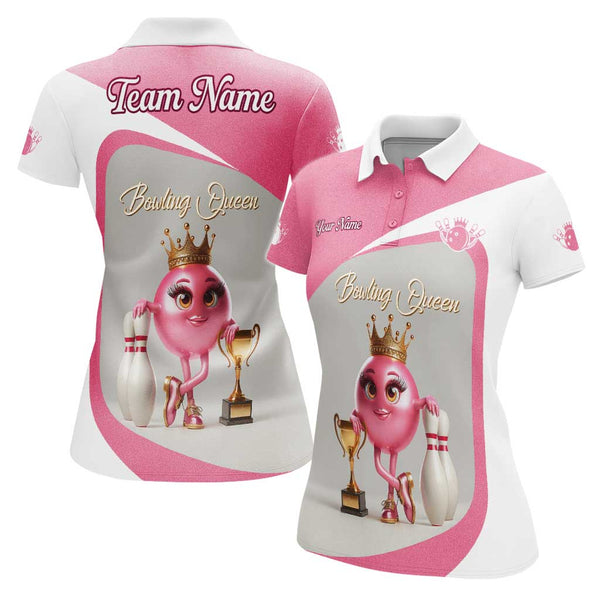 Personalized Bowling Queen Women Performance Polo Shirt Custom Name Bowling Team Jersey