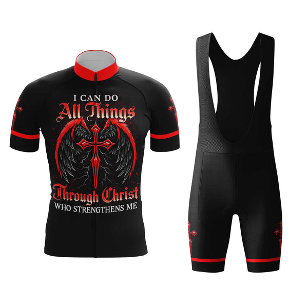 I Can Do All Things Through Christ Men's Cycling Jersey Set, Road Bike Cycling Kit for Men, Biking Outfit, Bicycle Suit, Team Racing Uniform