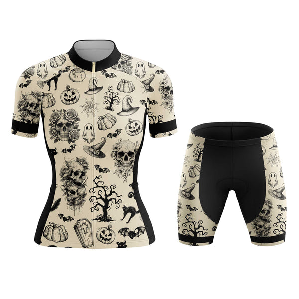 Skull Halloween Women's Cycling Jersey Set, Road Bike Cycling Kit for Women, Biking Outfit, Bicycle Suit, Team Racing Uniform
