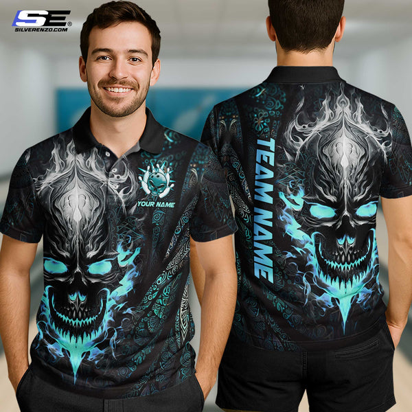 Personalized Bowling Skull Men Women Polo Shirt Custom Name Bowling Team Jersey