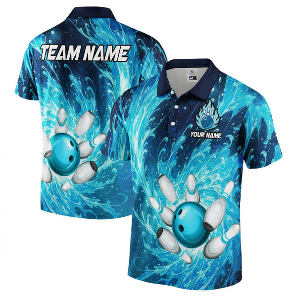 Personalized Bowling Water Men Women Performance Polo Shirt Custom Name Bowling Team Jersey