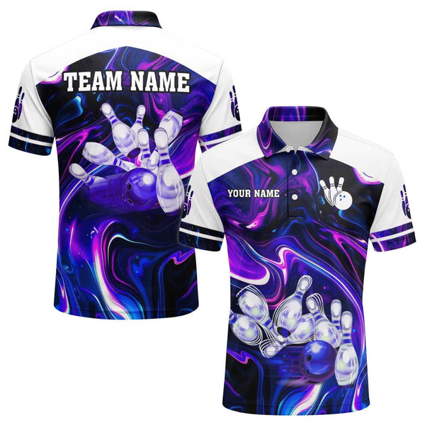 Personalized Bowling Abstract Men Women Performance Polo Shirt Custom Name Bowling Team Jersey