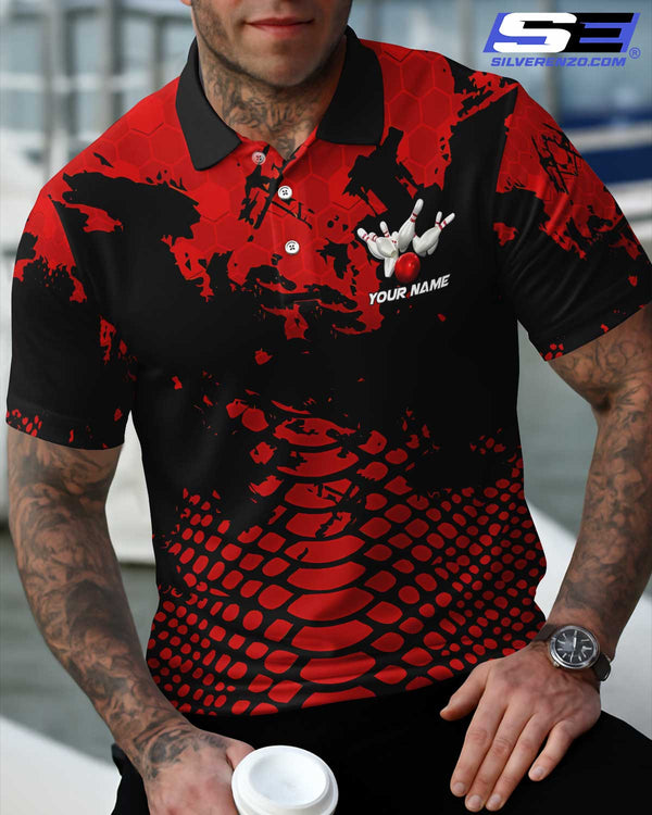 Personalized Bowling And Pins Snake Men Women Polo Shirt Custom Name Bowling Team Jersey