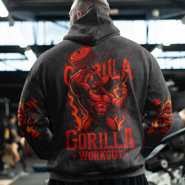 Gorilla Workout Men's Gym Hoodie, Workout Shirt, Oversized Pullover Hoodie
