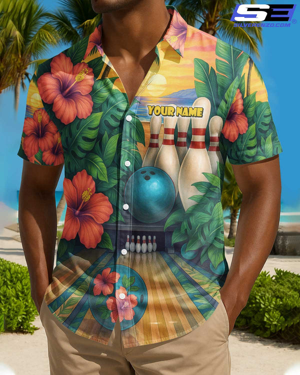 Personalized Bowling Tropical Vibe Men Women Hawaiian Shirt Custom Name Bowling Team Jersey