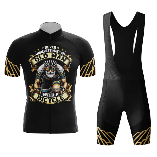 Never Underestimate An Old Man Men's Cycling Jersey Set, Road Bike Cycling Kit for Men, Biking Outfit, Bicycle Suit, Team Racing Uniform