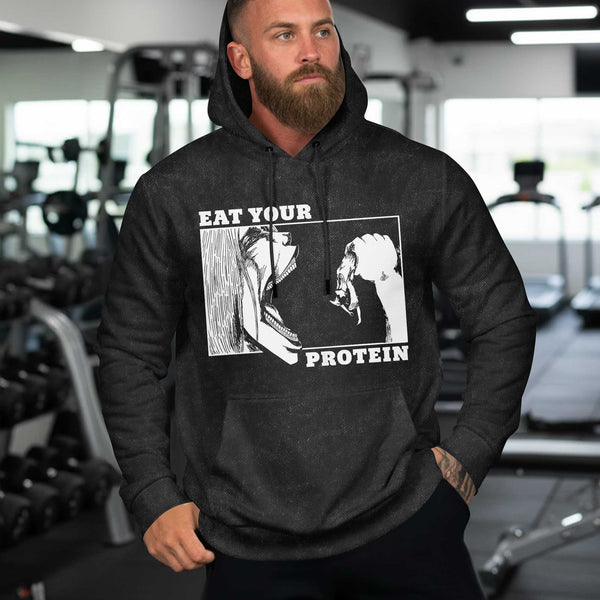 Eat Your Protein Men's Gym Hoodie, Workout Shirt, Oversized Pullover Hoodie