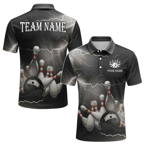 Personalized Bowling Lightning Men Women Performance Polo Shirt Custom Name Bowling Team Jersey