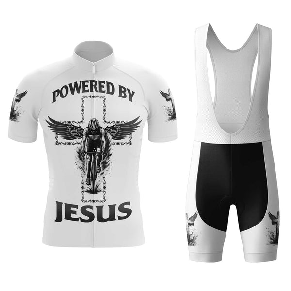 Powered By Jesus Men's Cycling Jersey Set, Road Bike Cycling Kit for Men, Biking Outfit, Bicycle Suit, Team Racing Uniform