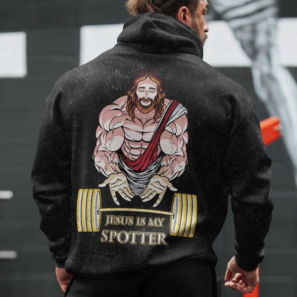 Jesus Is My Spotter Men's Gym Hoodie, Workout Shirt, Oversized Pullover Hoodie