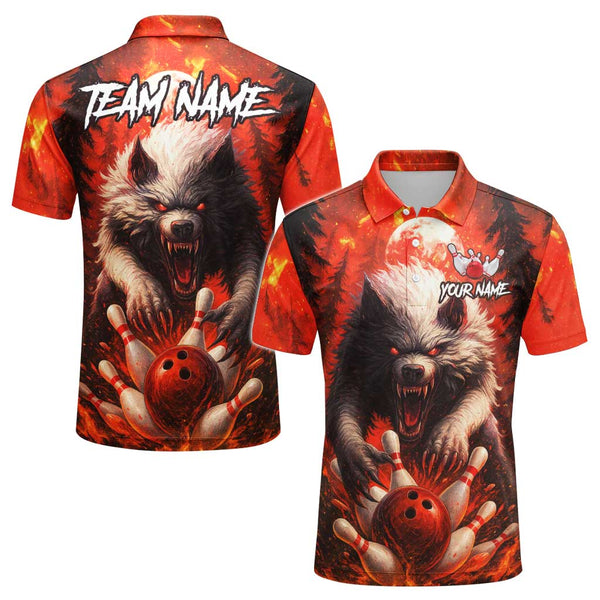 Personalized Bowling Wolf Men Women Performance Polo Shirt Custom Name Bowling Team Jersey