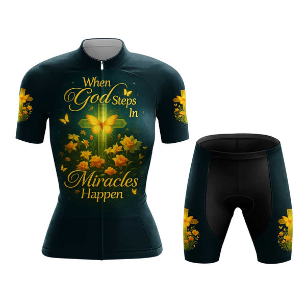 When God Steps In Miracles Happen Women's Cycling Jersey Set, Road Bike Cycling Kit for Women, Biking Outfit, Bicycle Suit, Team Racing Uniform