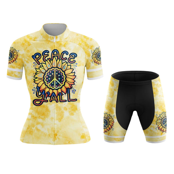 Peace Y'all Sunflower Women's Cycling Jersey Set, Road Bike Cycling Kit for Women, Biking Outfit, Bicycle Suit, Team Racing Uniform