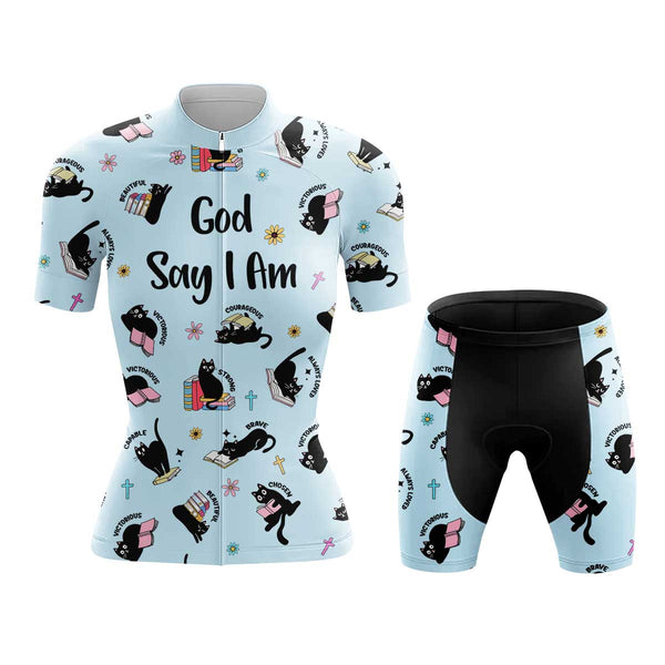 God Say I Am Cat Women's Cycling Jersey Set, Road Bike Cycling Kit for Women, Biking Outfit, Bicycle Suit, Team Racing Uniform