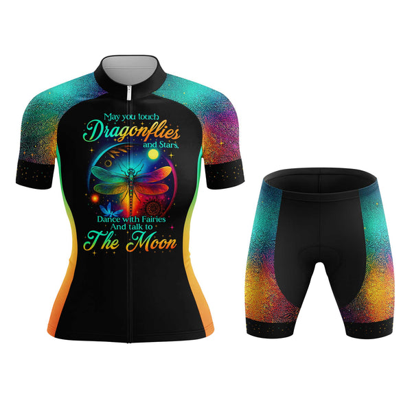 Dragonflies Talk To The Moon Women's Cycling Jersey Set, Road Bike Cycling Kit for Women, Biking Outfit, Bicycle Suit, Team Racing Uniform