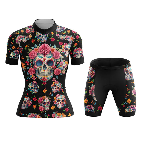 Sugar Skull Women's Cycling Jersey Set, Road Bike Cycling Kit for Women, Biking Outfit, Bicycle Suit, Team Racing Uniform