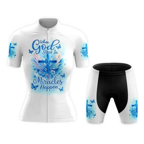 When God Steps In Miracles Happen Women's Cycling Jersey Set, Road Bike Cycling Kit for Women, Biking Outfit, Bicycle Suit, Team Racing Uniform