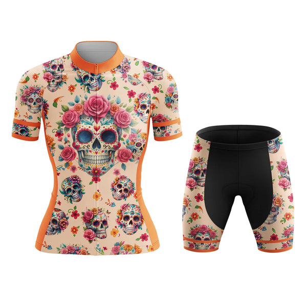 Sugar Skull Women's Cycling Jersey Set, Road Bike Cycling Kit for Women, Biking Outfit, Bicycle Suit, Team Racing Uniform