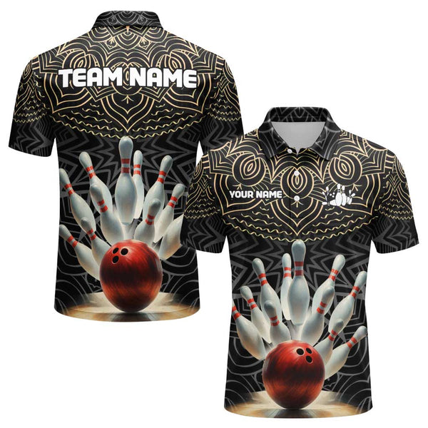 Personalized Bowling Mandala Men Women Performance Polo Shirt Custom Name Bowling Team Jersey