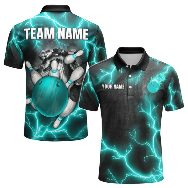 Personalized Bowling Lightning Men Women Performance Polo Shirt Custom Name Bowling Team Jersey
