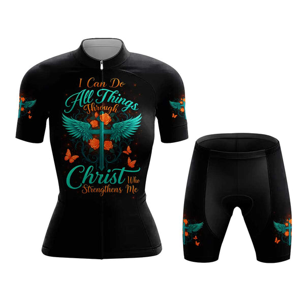 I Can Do All Things Through Christ Women's Cycling Jersey Set, Road Bike Cycling Kit for Women, Biking Outfit, Bicycle Suit, Team Racing Uniform