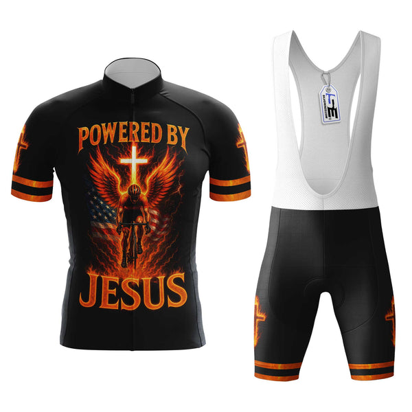 Powered By Jesus Men's Cycling Jersey Set, Road Bike Cycling Kit for Men, Biking Outfit, Bicycle Suit, Team Racing Uniform