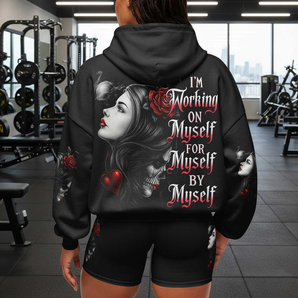 I'm Working On Myself Women's Gym Hoodie, Workout Shirt, Fitness Oversized Pullover Hoodie