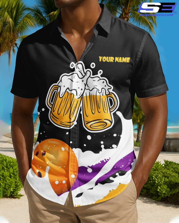 Personalized Bowling And Beer Men Women Hawaiian Shirt Custom Name Bowling Team Jersey