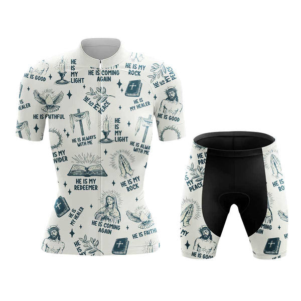 He Is God Women's Cycling Jersey Set, Road Bike Cycling Kit for Women, Biking Outfit, Bicycle Suit, Team Racing Uniform