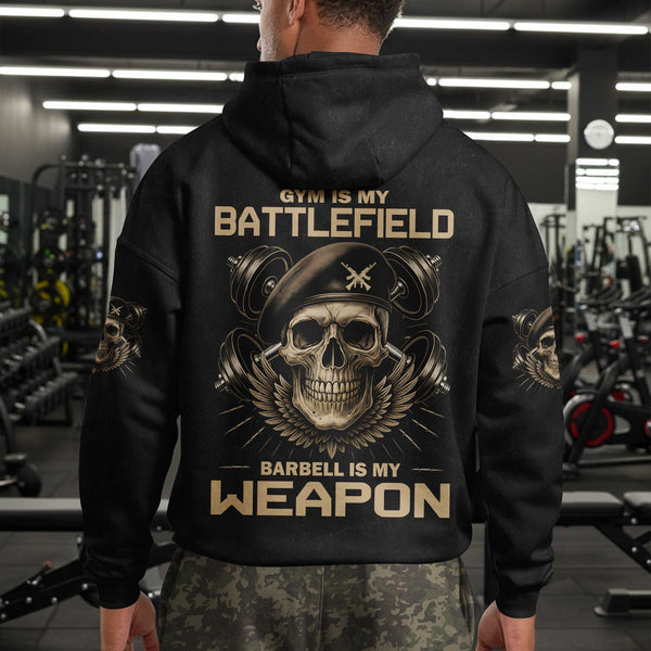 Gym Is My Battlefield Men's Gym Hoodie, Workout Shirt, Oversized Pullover Hoodie