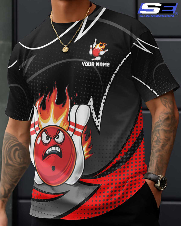 Personalized Bowling And Pins Flame Men Women Polo Shirt Custom Name Bowling Team Jersey